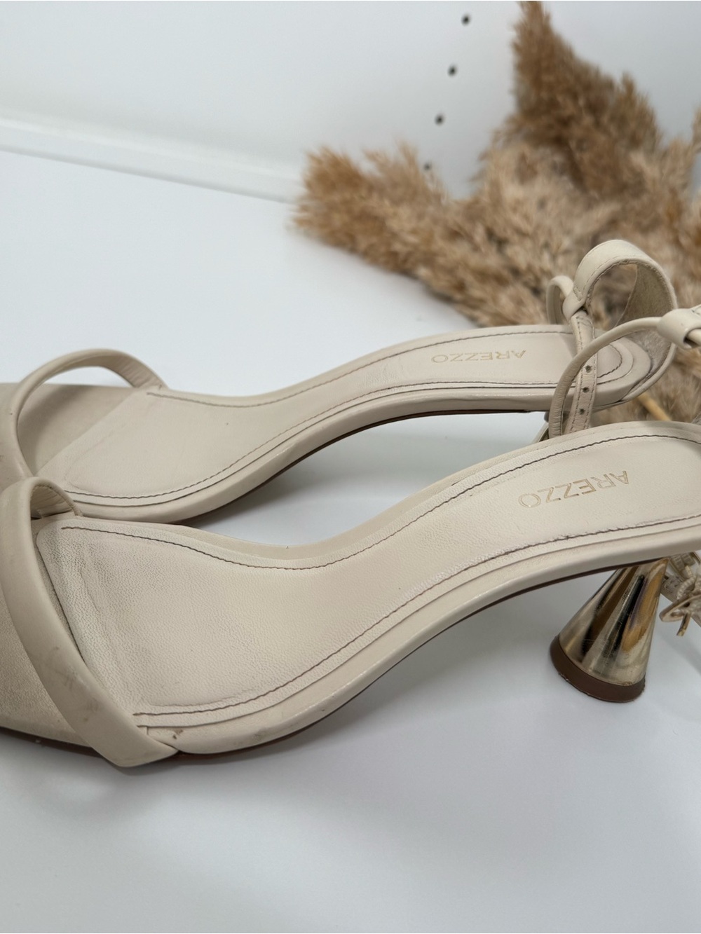 Arezzo Cream Strappy Mid-Heel Sandals — Elegant Neutral Women's Heels